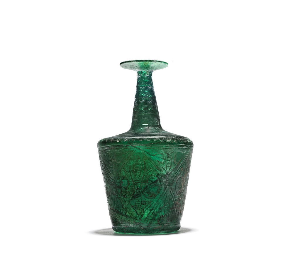 Green Cut Glass Bottle